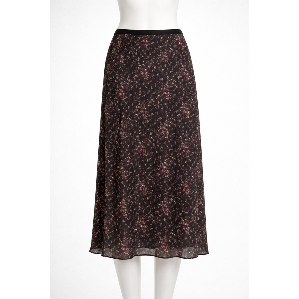 Vintage Kathie Lee Skirt Size 10 Midi Black Floral Whimsigoth Dark Fairy Grunge